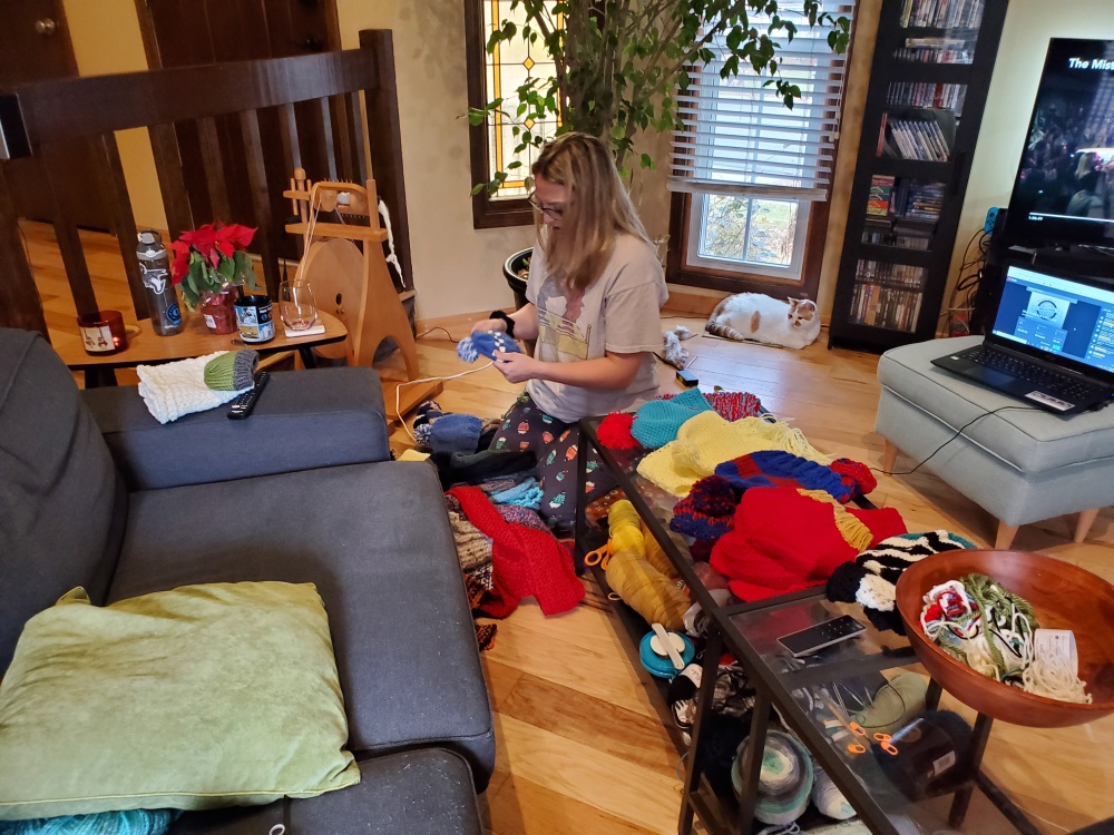 Kristin sorting the donations
